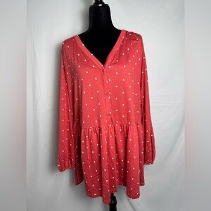 Old Navy 4X Pink Red White Polka Dot Babydoll Tee